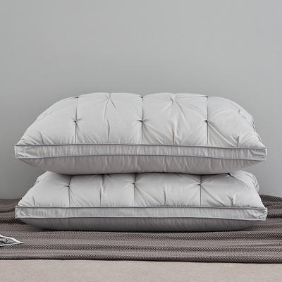 80支柔赛丝三层羽绒枕-扭花款 羽绒枕白鹅绒枕头枕芯（48*74cm/只） 灰色低枕