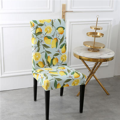 2022新款圣诞万圣酒店椅子套餐厅椅子套罩弹力办公室椅套柠檬夏季印花椅套 绿叶柠檬