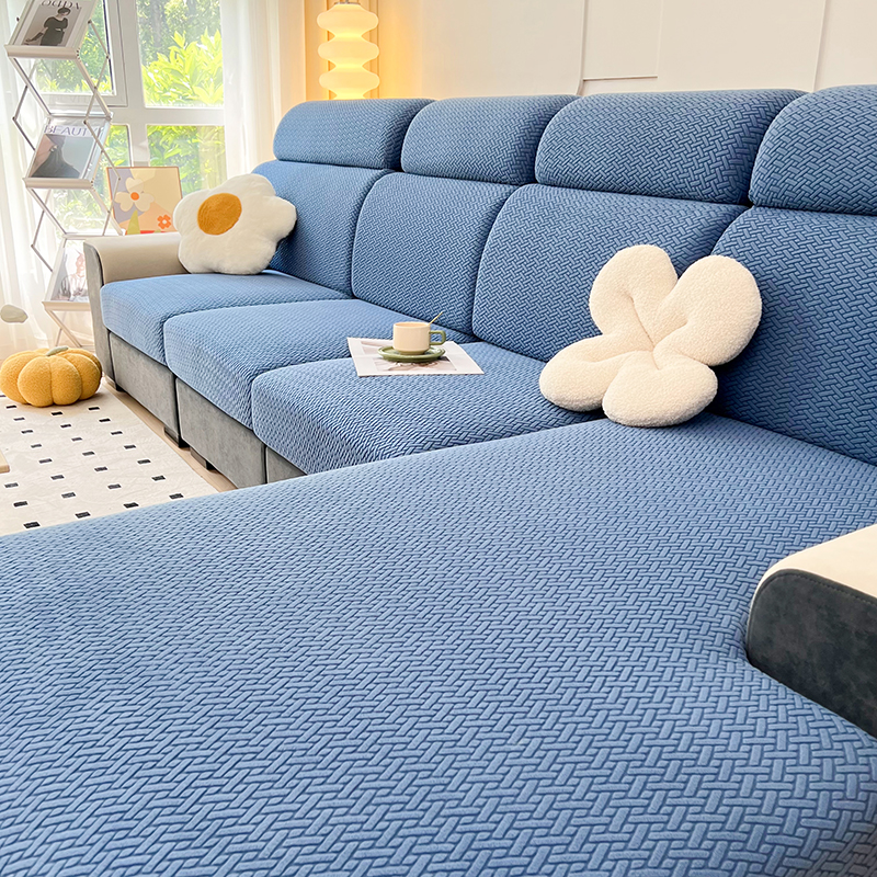 2023新款雕花绒T格半包沙发笠 常规单人（宽50-65x长50-65cm） T型格-水蓝色
