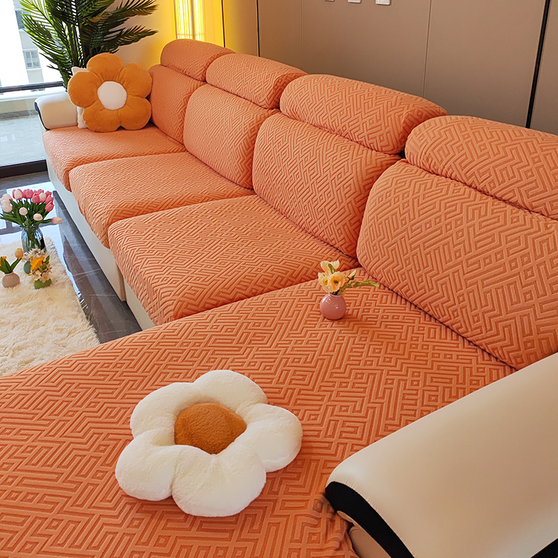 2023新款雕花绒迷宫半包沙发笠 常规单人（宽50-65x长50-65cm） 迷宫桔色