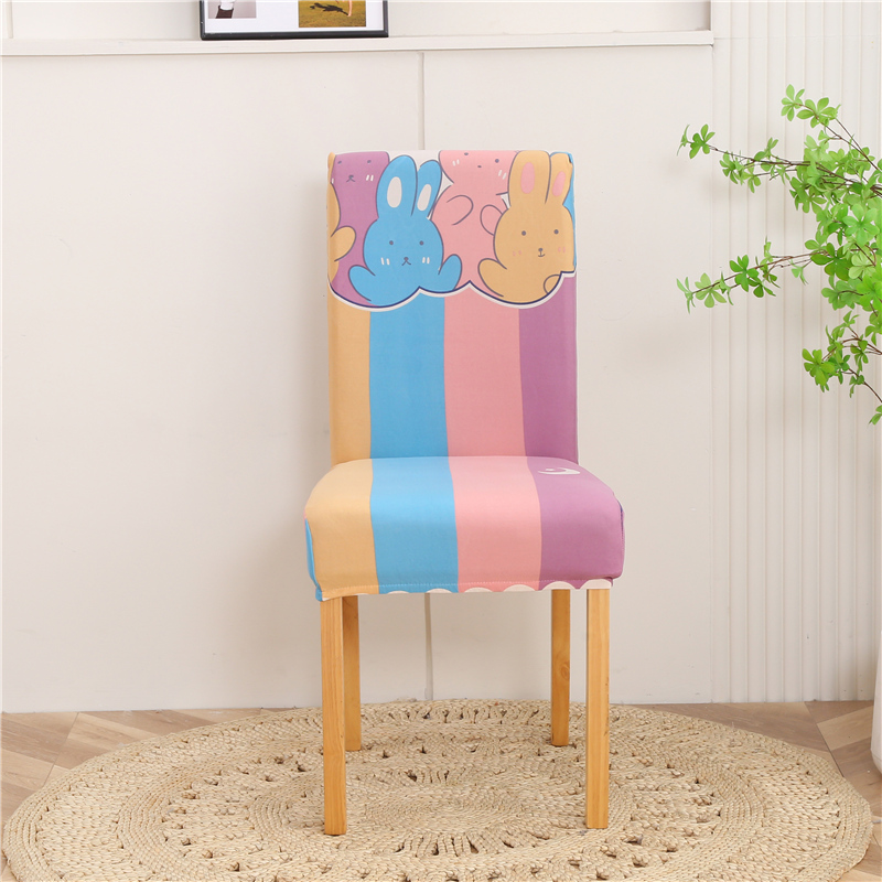 椅套系列：连体椅套牛奶丝印花 彩条