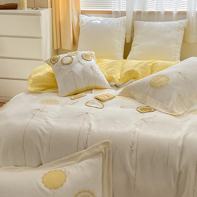 2021新款-A类全棉双层纱布婴儿级四件套 1.5m（5英尺）床 水漾~柠檬黄