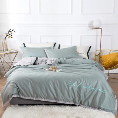 2019新款-60工艺款纯色双拼四件套 床单款1.5m（5英尺）床 薄荷绿