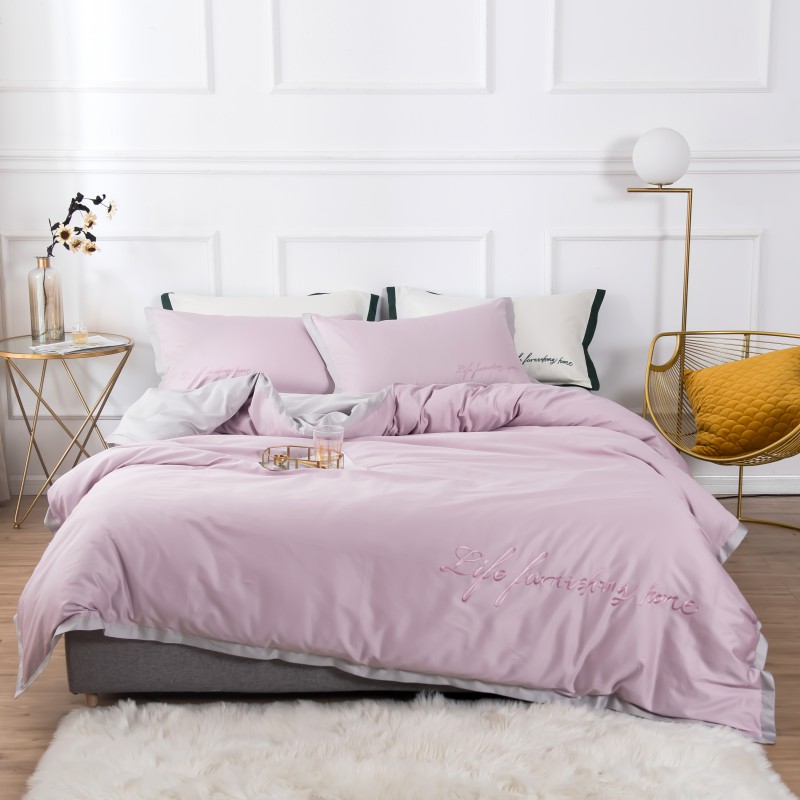 2019新款-60工艺款纯色双拼四件套 床单款1.8m（6英尺）床 淡雅紫