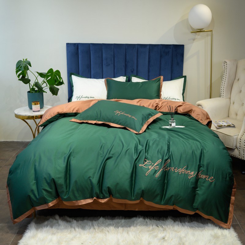 2019新款-60工艺款纯色双拼四件套（实拍） 床单款1.8m（6英尺）床 爱尔兰绿