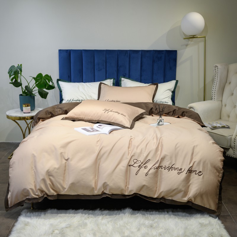 2019新款-60工艺款纯色双拼四件套（实拍） 床单款1.5m（5英尺）床 班尼咖