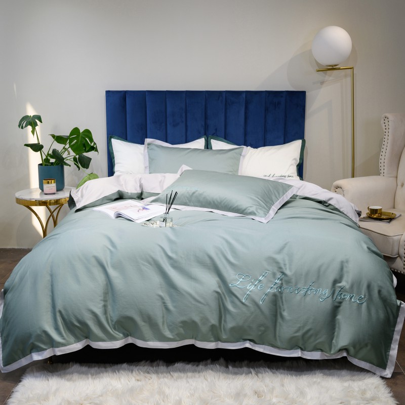 2019新款-60工艺款纯色双拼四件套（实拍） 床单款1.8m（6英尺）床 薄荷绿