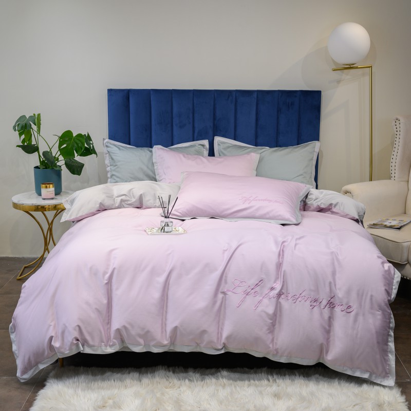 2019新款-60工艺款纯色双拼四件套（实拍） 床单款1.8m（6英尺）床 淡雅紫