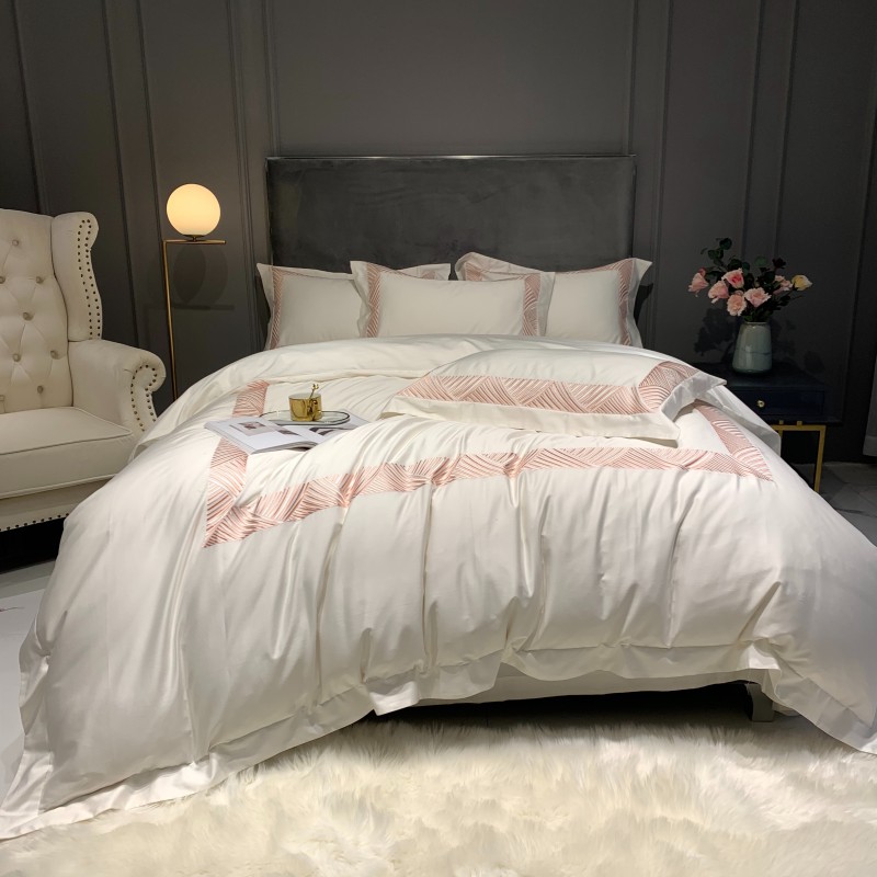2020新款-60S轻奢绣花系列四件套 床单款1.8m（6英尺）床 威廉—本白