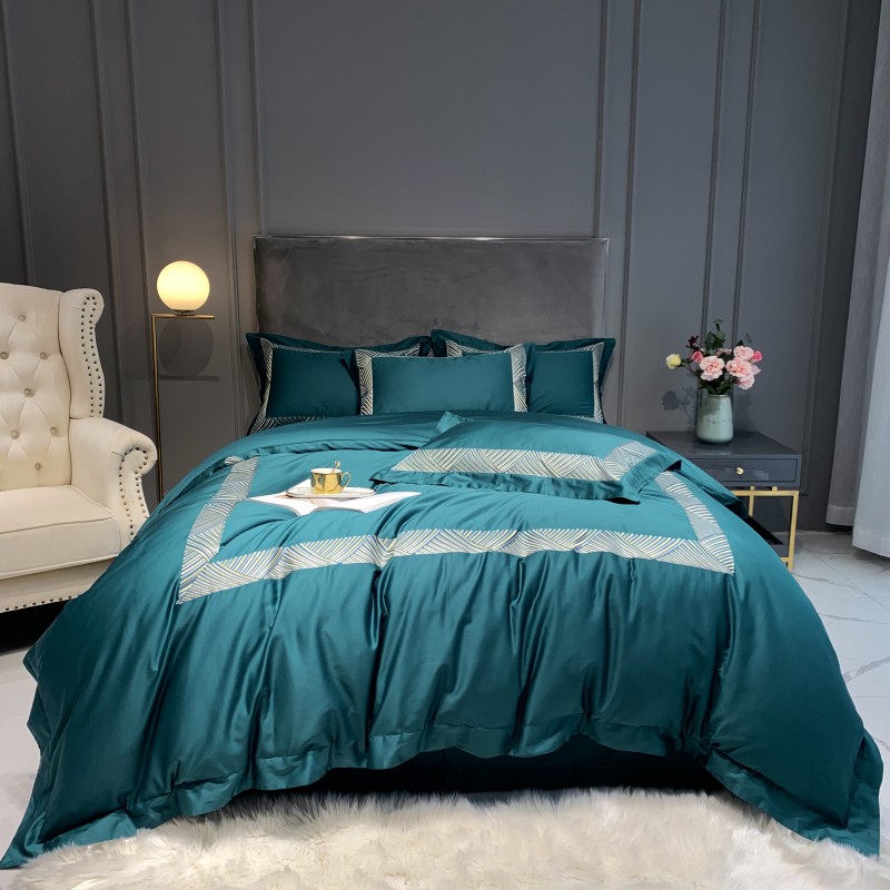 2020新款-60S轻奢绣花系列四件套 床单款1.8m（6英尺）床 威廉—青绿