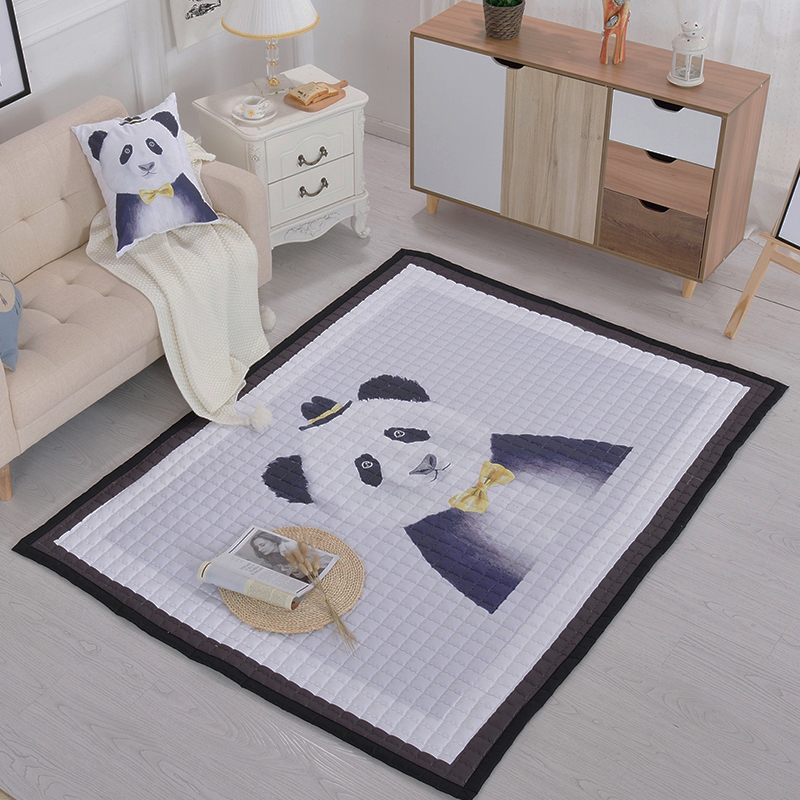 2020新款北欧壁画风大版卡通地垫儿童爬行垫游戏垫野餐垫客厅卧室地毯 145*195cm 熊猫绅士