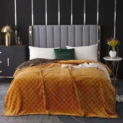 2020新款轻奢AB版加厚复合云毯法莱绒毛毯空调休闲毯沙发盖毯 150*200cm H橙