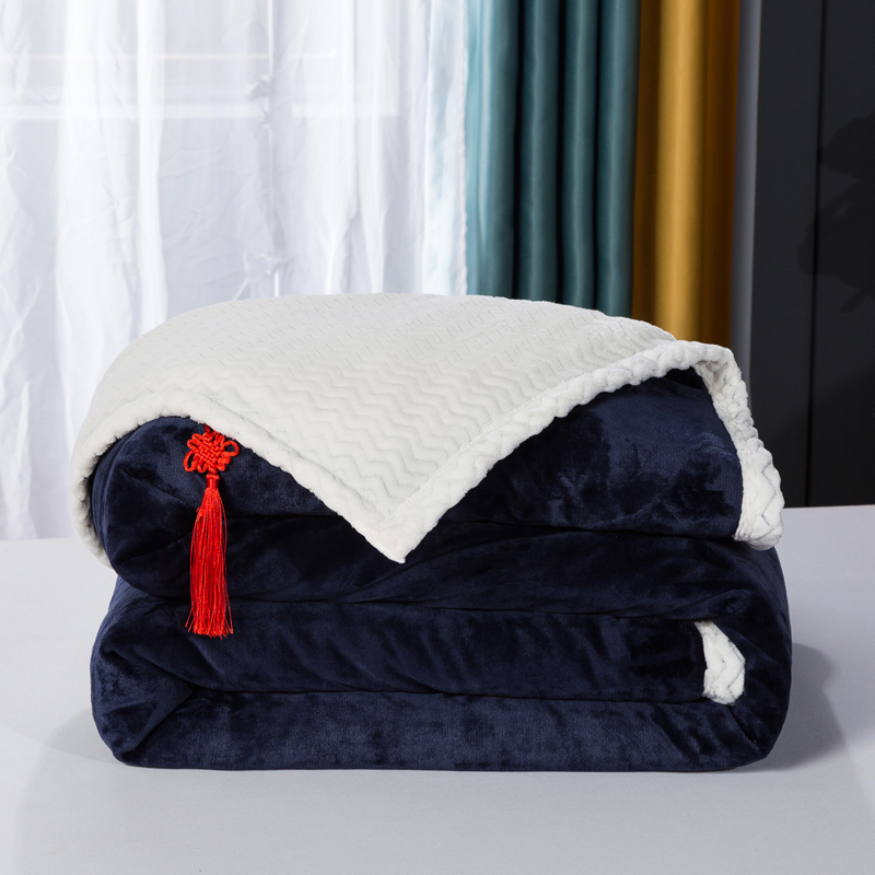 2020新品毛毯双层加厚牛奶绒休闲贝贝绒毯子空调毯沙发毯 1.2*2m（无拉链） 宝石蓝