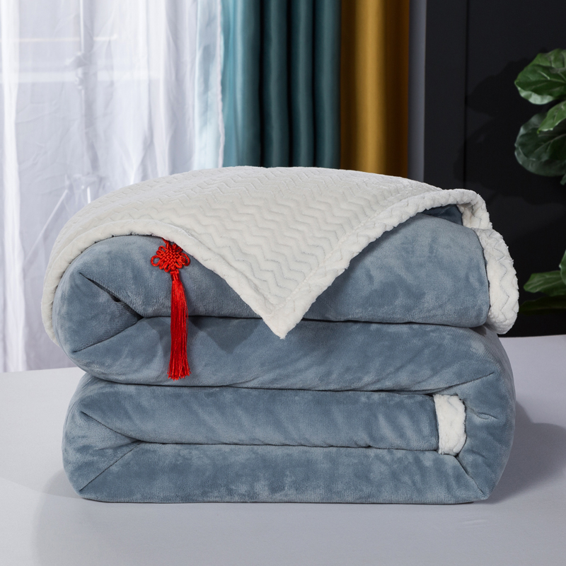 2020新品毛毯双层加厚牛奶绒休闲贝贝绒毯子空调毯沙发毯 1.2*2m（无拉链） 珍珠灰+白