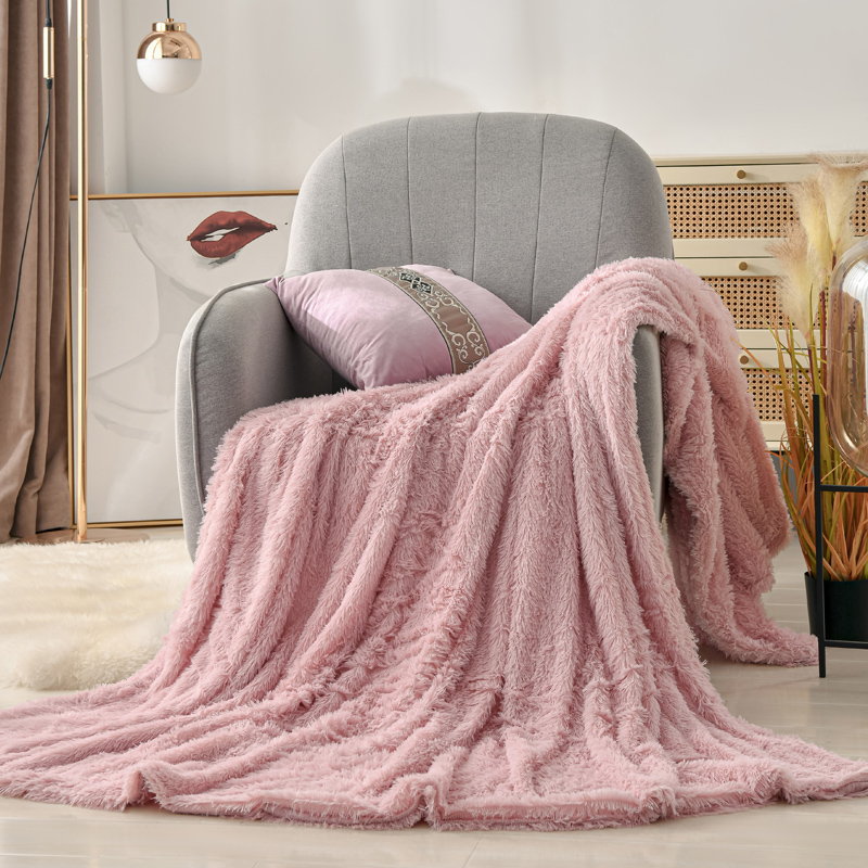2021新款多功能双层超柔长毛毯空调毯毛绒被套带拉链 200X220cm 粉色