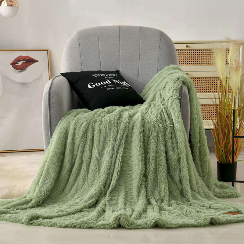 2021新款多功能双层超柔长毛毯空调毯毛绒被套带拉链 200X220cm 果绿色