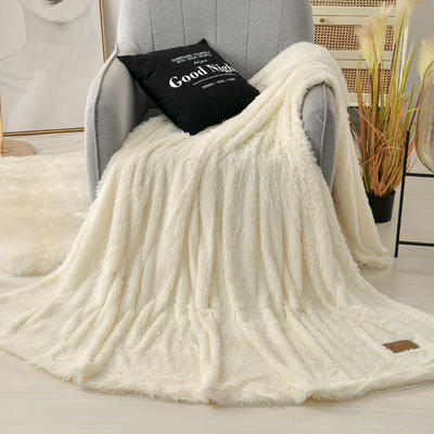 2021新款多功能双层超柔长毛毯空调毯毛绒被套带拉链 200X220cm 米白色