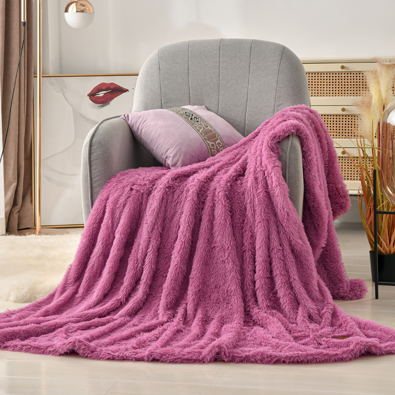 2021新款多功能双层超柔长毛毯空调毯毛绒被套带拉链 200X220cm 紫粉