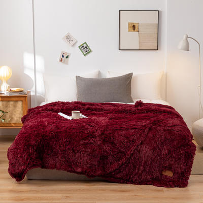 2024新款欧式纯色长毛羊羔绒毯沙发毯子加厚盖毯 200*220cm 葡萄红