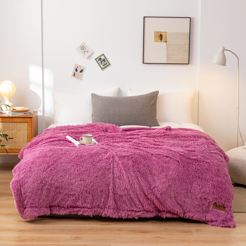2024新款欧式纯色长毛羊羔绒毯沙发毯子加厚盖毯 200*220cm 蔷薇粉