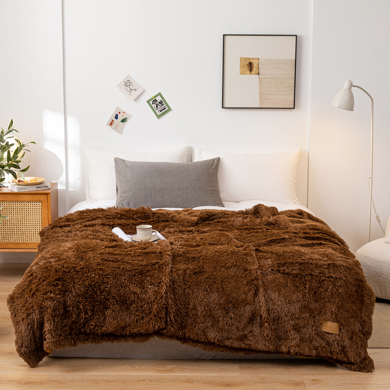 2024新款欧式纯色长毛羊羔绒毯沙发毯子加厚盖毯 200*220cm 深咖色