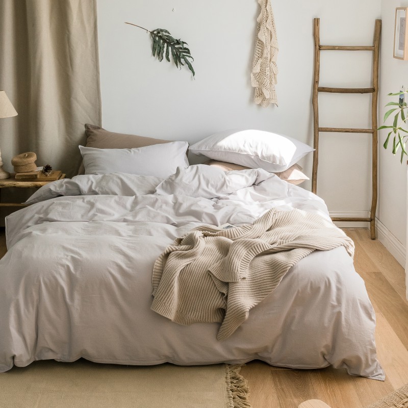 2019新款-色织水洗棉四件套-素 床单款1.5m（5英尺）床 素-浅灰