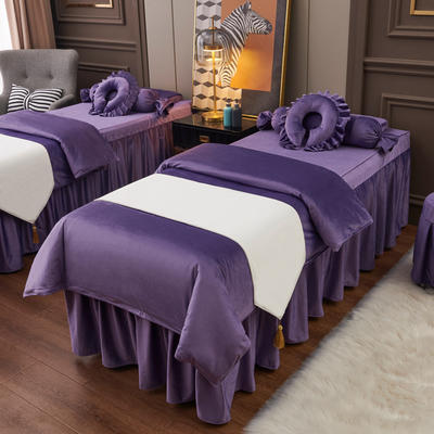 2023新款婴儿绒美容床罩四件套 180x60cm床罩式方头四件套 婴儿绒-紫色