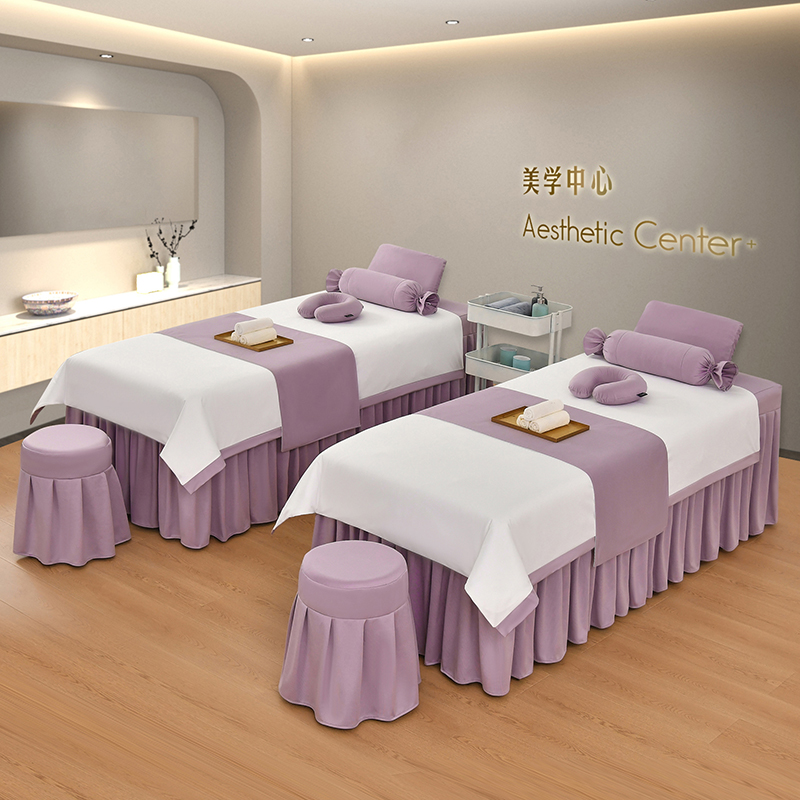 2023新款意大利荷兰尼美容床罩四件套玛奇朵系列 180x60cm床罩式方头四件套（含被芯） 玛奇朵-白配紫色