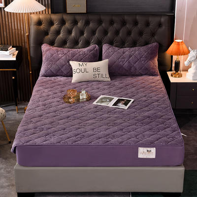 2023新款加厚保暖夹棉羊羔绒床笠速暖床垫保护套 90cmx200cm 紫色