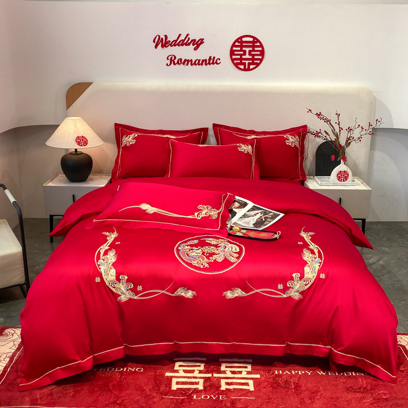 2025新款全棉婚庆刺绣款四件套-手机拍摄 1.8m床单款四件套 龙凤佳缘