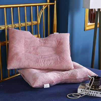 2020新款-全棉雕花绒决明子护肩枕安睡枕枕芯枕头（48*74cm） 粉色/只