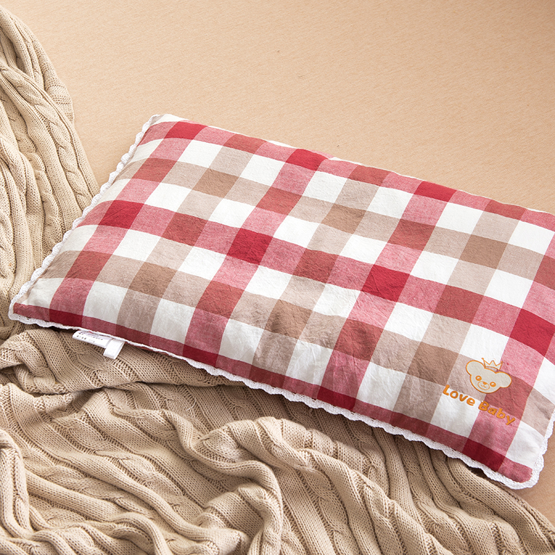 2021新款梭织儿童枕枕芯 红白格荞麦芯-32*50cm