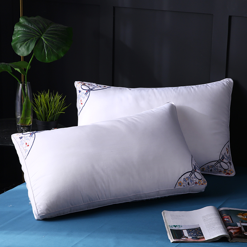 2021新款全棉立体对角绣花羽丝枕枕头枕芯保健枕护颈枕48*74cm 白色