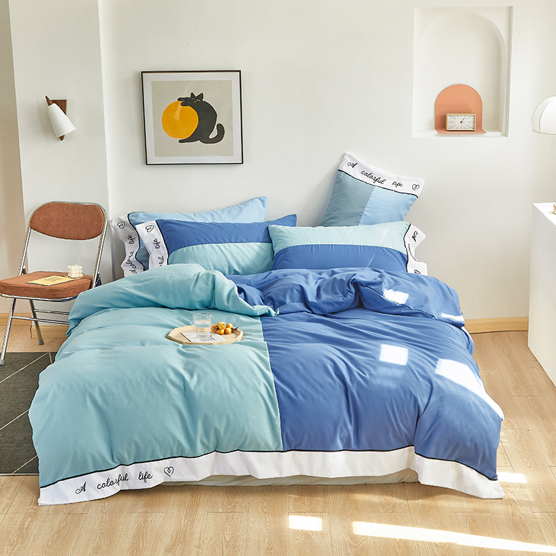 2020新款-纯色双拼绣花系列四件套 床单款四件套1.