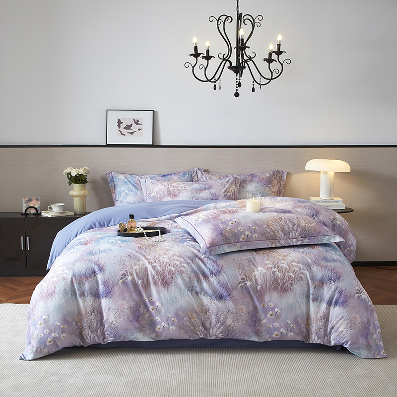 2025新款加厚数码印花100%棉四件套 半城烟沙-兰