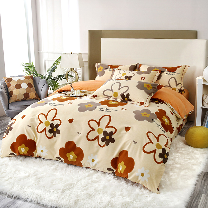 2024新款加厚AB版印花四件套 彼岸花-咖