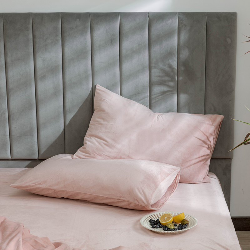 新款天鹅绒纯色系列（单枕套）水晶绒宝宝绒牛奶绒法莱绒 48*74cm/对 橘粉纯色