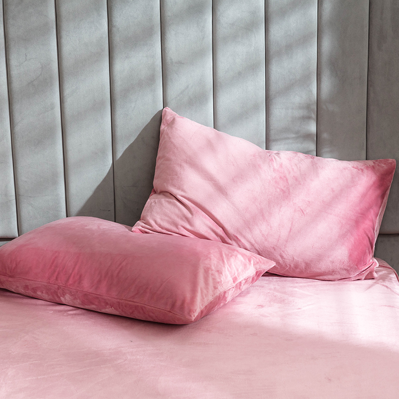 新款天鹅绒纯色系列（单枕套）水晶绒宝宝绒牛奶绒法莱绒 48*74cm/对 亮粉纯色