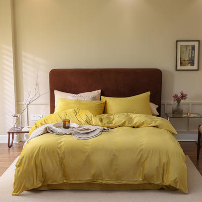 新款天鹅绒系列四件套 1.2m床单款三件套 姜黄纯色