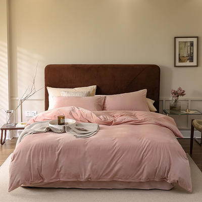 新款天鹅绒系列四件套 1.2m床单款三件套 浅粉纯色