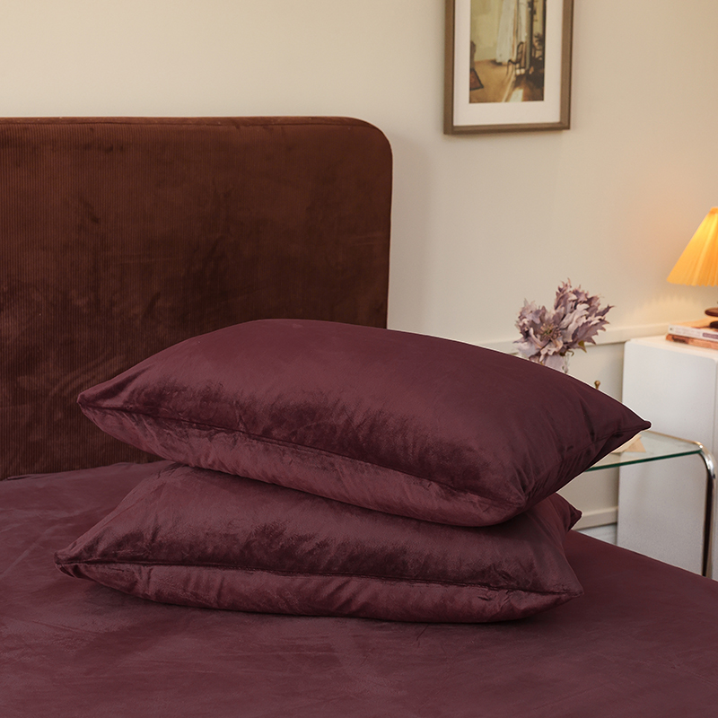 新款新款天鹅绒单品系列-单枕套 48*74cm/对 酒红纯色