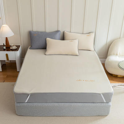 新款冰丝复合刺绣款凉席系列--床垫款 150*200cm三件套 米白
