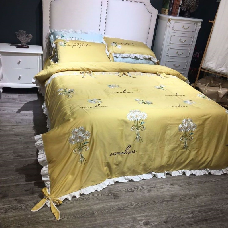 80支长绒棉工艺绣花系列 2.2m（7英尺）床 花诺（玉米黄）