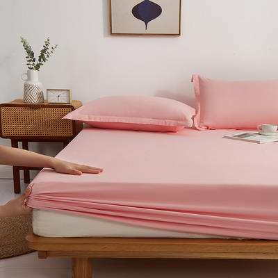 2022新款床笠-正宗13372喷气织造全棉斜纹40支床笠纯色保护罩 90*200+25cm 粉色