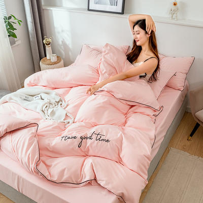2019新款-60长绒棉绣花四件套 床单款四件套1.5m（5英尺）床 美好时光-玉色