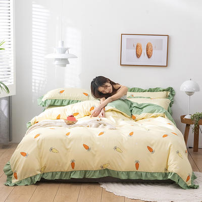 2020新款-韩版印花水洗天丝四件套 床单款四件套1.5m（5英尺）床 胡萝卜（黄）