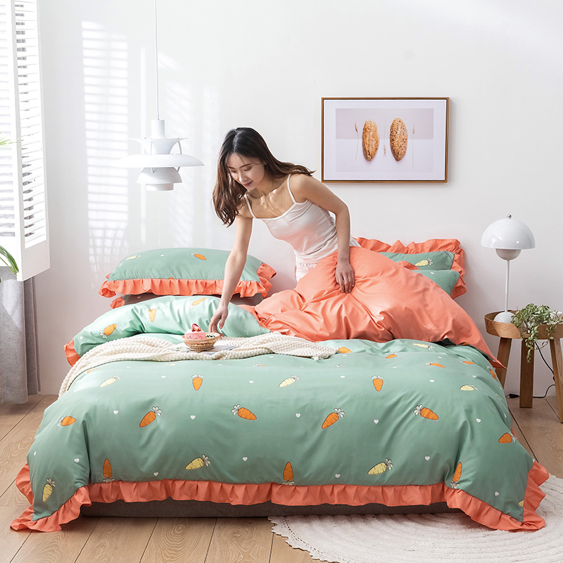 2020新款-韩版印花水洗天丝四件套 床单款四件套1.5m（5英尺）床 胡萝卜（绿）