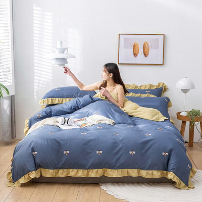 2020新款-韩版印花水洗天丝四件套 床单款四件套1.5m（5英尺）床 小蜜蜂（蓝）
