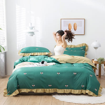 2020新款-韩版印花水洗天丝四件套 床单款四件套1.5m（5英尺）床 小蜜蜂（绿)