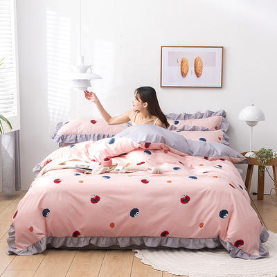 2020新款-韩版印花水洗天丝四件套 床单款四件套1.5m（5英尺）床 小芝麻（浅粉）